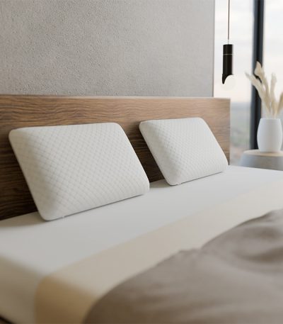 Oreiller orthopédique Ortho-Cervicale – mise en scène chambre, sommeil réparateur