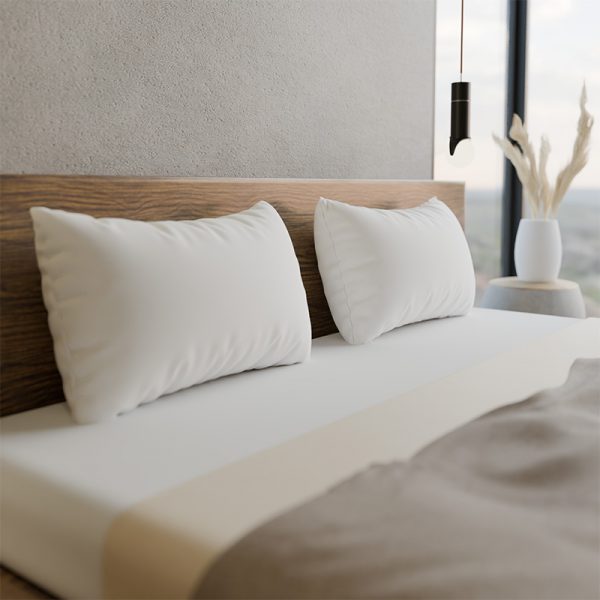 Oreiller polyester antiallergique – mise en scène chambre, hygiène optimale